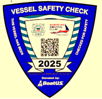 Green shield With Coast Guard and Power Squardron embelems  with is a Vessel Safety check  decal 